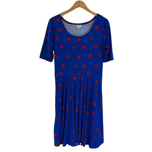 LulaRoe Polka Dot Dress Plus Size 2XL Midi Length Short Sleeves Knit Round Neck - Picture 1 of 7